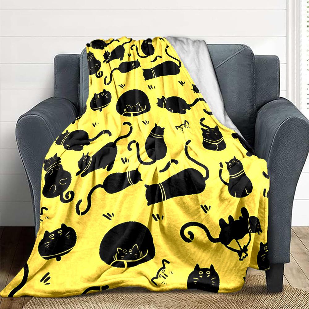 1pc Cat Pattern Lightweight Flannel Blanket, Comfortable and Warm Blanket, for Office and Camping Sofa Bed, Livingroom010