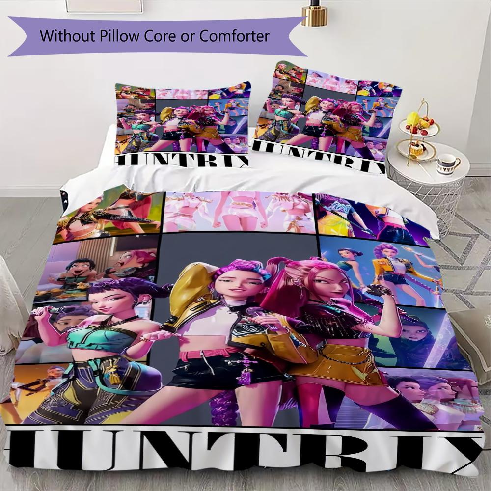 Kpop Demon Hunters Threepiece Set 1 Duvet Cover 2 Pillowcase Without Core Without Core Christmas Birthday Gift Bedding Set