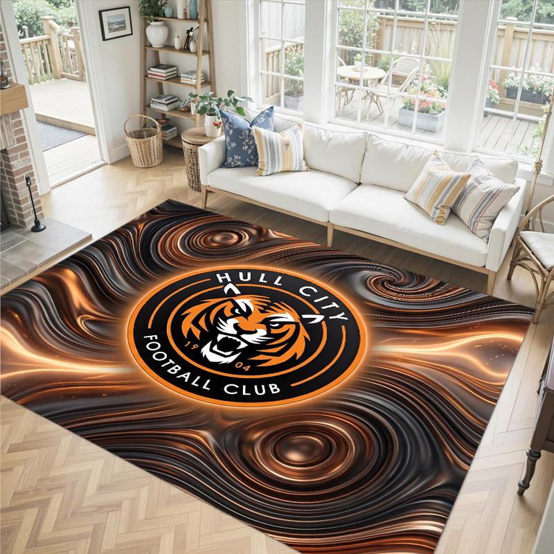 Hull City Football Design Crystal Velvet Carpet Cozy Non?Slip Printed Rug For Bedroom Living Room Entrance