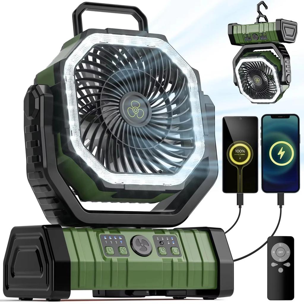 20000mAh Battery Operated Fan Portable Rechargeable Desk/Camping Fan with LED Light and Hook Outdoor Fan for Tent Car Trip
