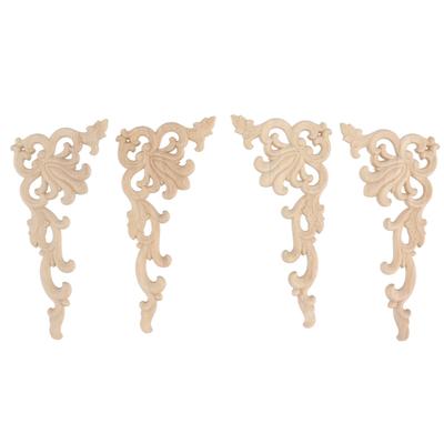 4 Stück Holz Eckapplikation Dekorative geschnitzte Eckauflage Applikation für Schranktür Bett Kleiderschrank