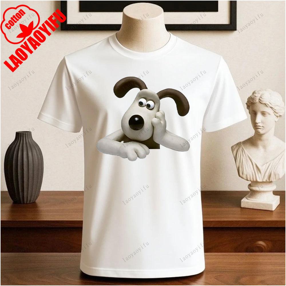 Wallace i Gromit Drukowane T-shirty Bluzki Kreskówka i Anime Drukowany T-shirt Lato Bawełna Casual Oddychające Camisetas T-shirty