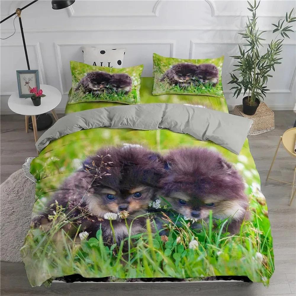 Topp Pomeranian Hund Kung Drottning Påslakan Valp Sängkläder Set För Tonåringar Vuxna Husdjur Djur Färgglad Himmel Polyester Täcke