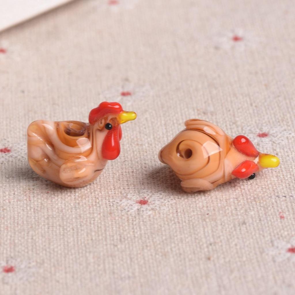 2pcs Cock Rooster Hen Shape Handmade Lampwork Glass Loose Beads For Jewelry Making Accessories DIY Crafts Findings