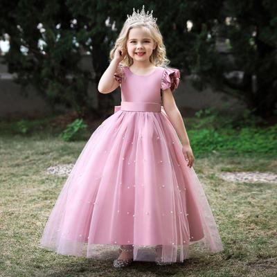 Girls' Mesh Bow Flying Sleeves Dress - Fashionable Catwalk One-Piece