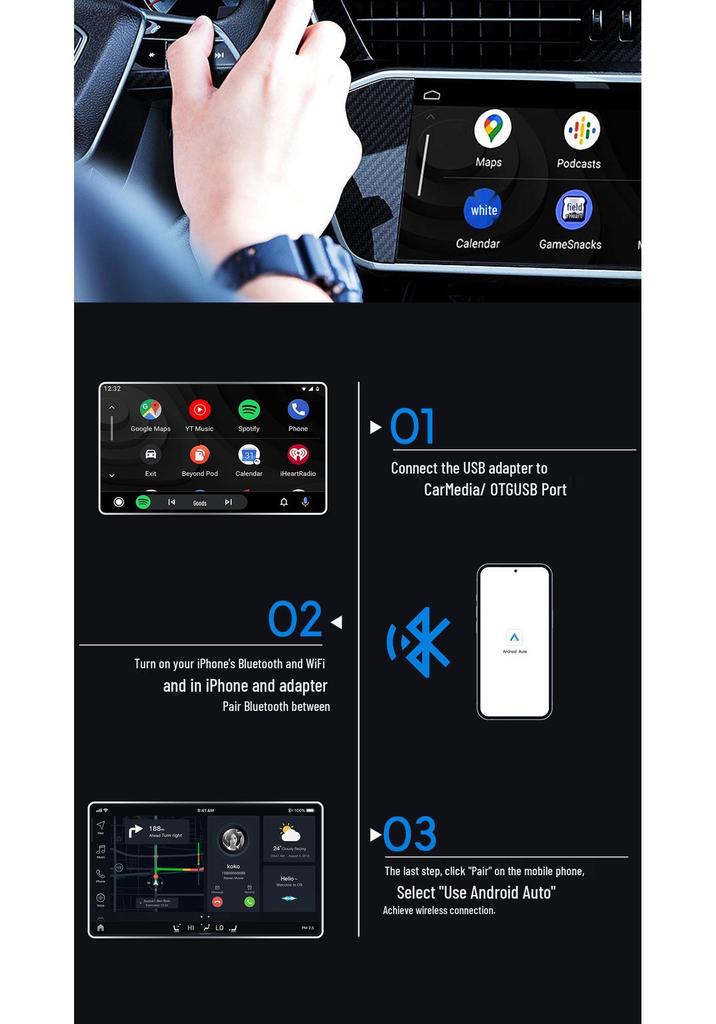 Universal Android Auto Box CarPlay Adapter with Screen Mirroring
