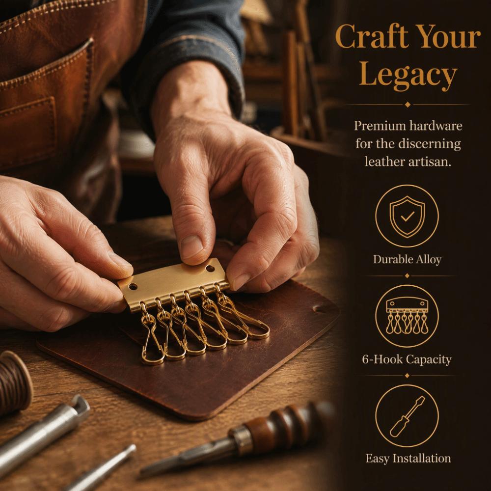 6 Hooks Clasp Clip Leather Keychain Gold/Bronze Color Key Case Holder For DIY Crafting