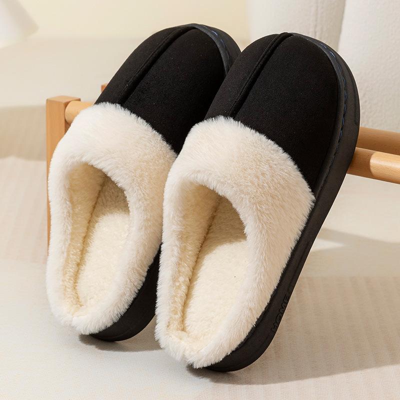 

New autumn and winter Maillard non-slip thick-bottomed warm cotton mop plush cotton slippers home winter indoor couple mop Size 40-41 [Shoes are 1-2 sizes smaller]