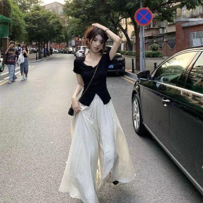 

Women s Irregular Short Sleeve T-Shirt & High Waist Eight God Pants Skirt Hot Girl Two-Piece Summer Set Extra Large