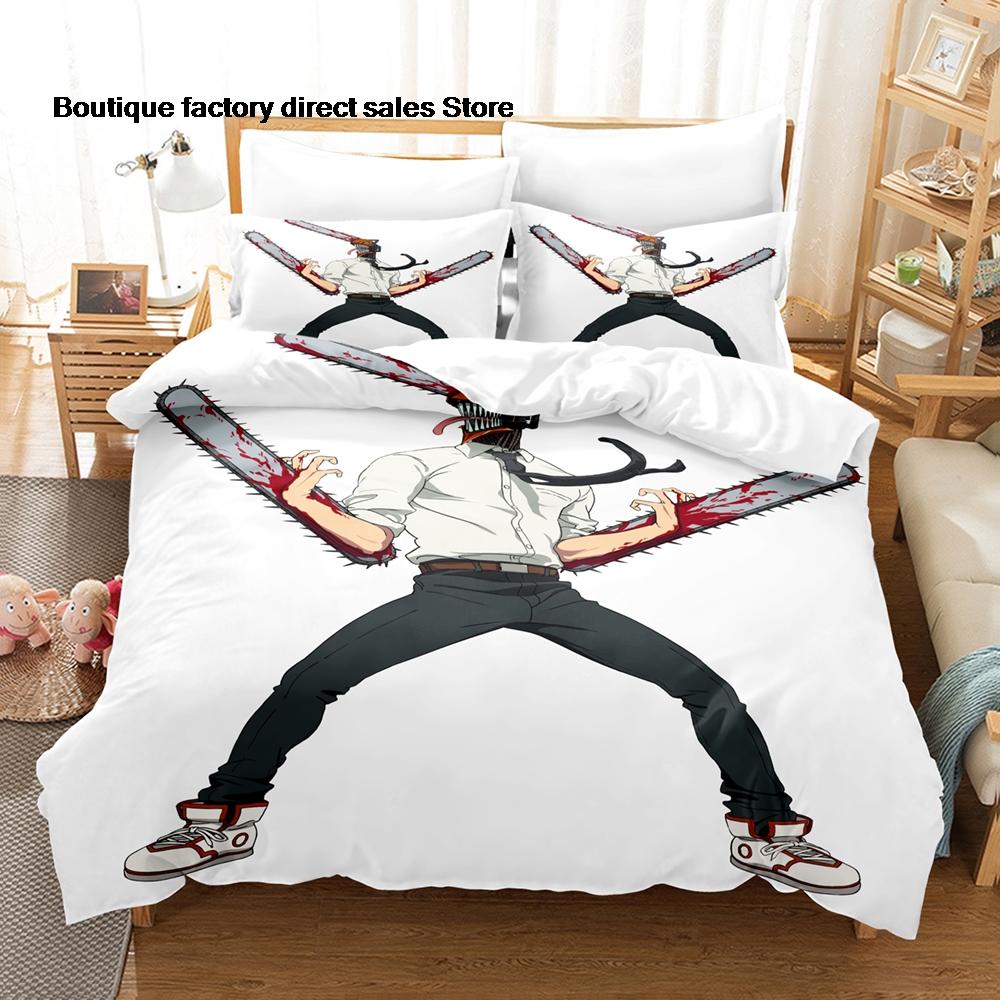3Pcs Chainsaw Man Denji Anime Bedding Set 3D Print Shonen Manga Duvet Cover Pillowcases for Teens Fans Room Decor Gift Bed linen
