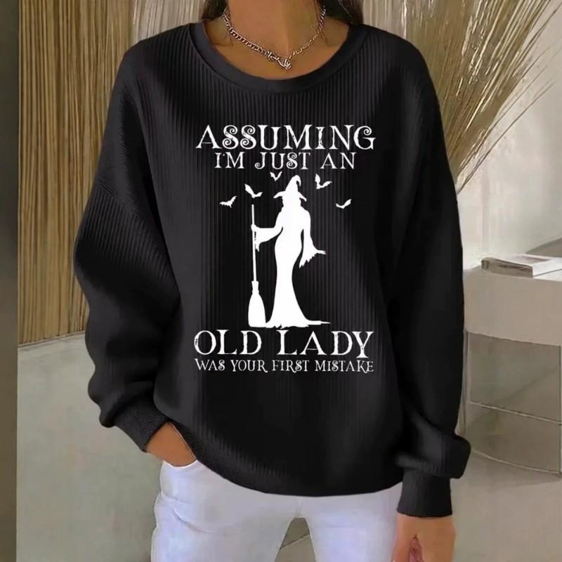 2026 Halloween Witch Print Crew Neck Long Sleeve Pullover Sweatshirt Unisex
