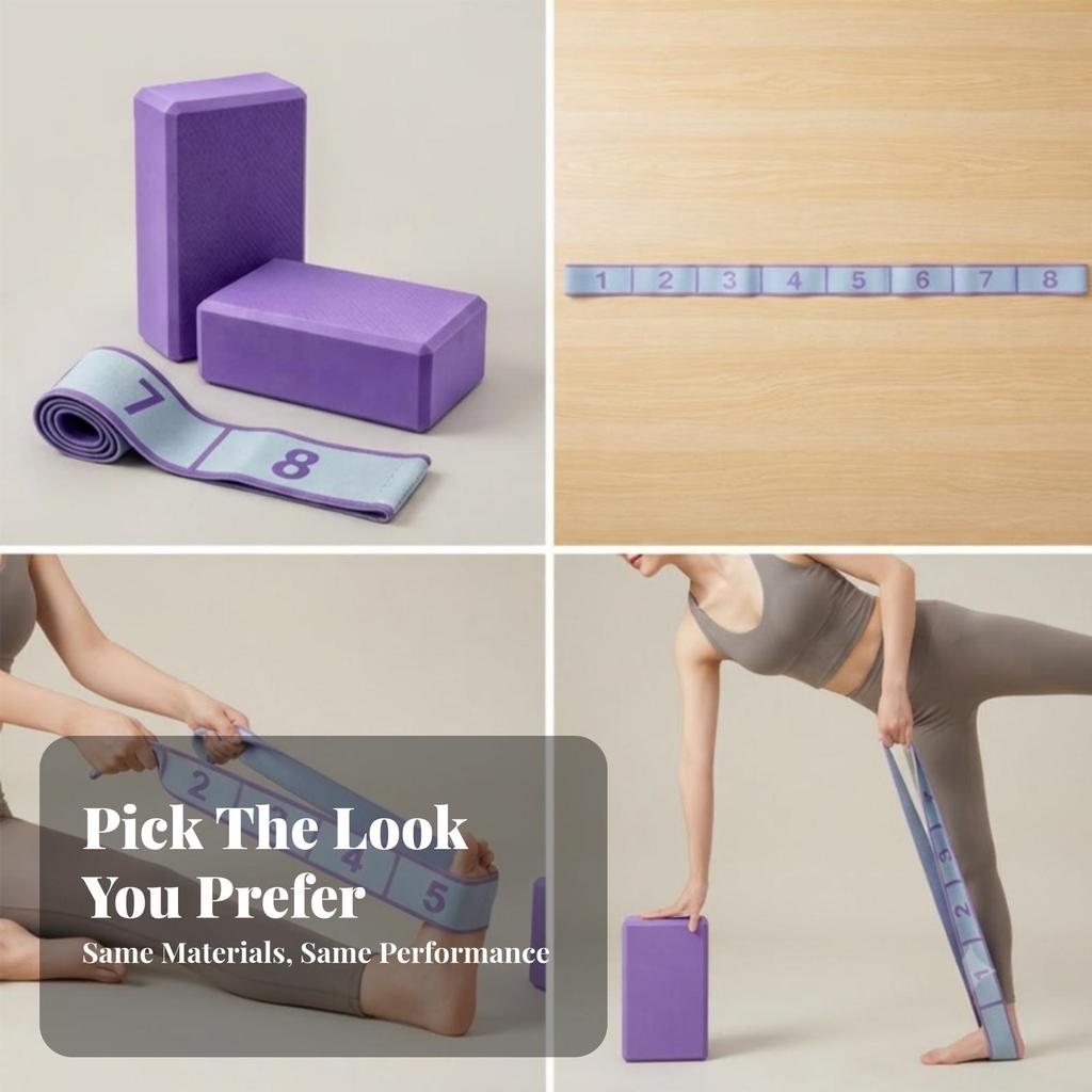 Pilates Blocks and Strap Set Non-Slip Brick Numbered for Beginners
