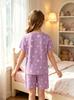 Mädchen Meerjungfrauen Pyjama Set, Lila Sternenprint Kurzarm T-Shirt & Shorts Nachtwäsche für 4-7 Jahre