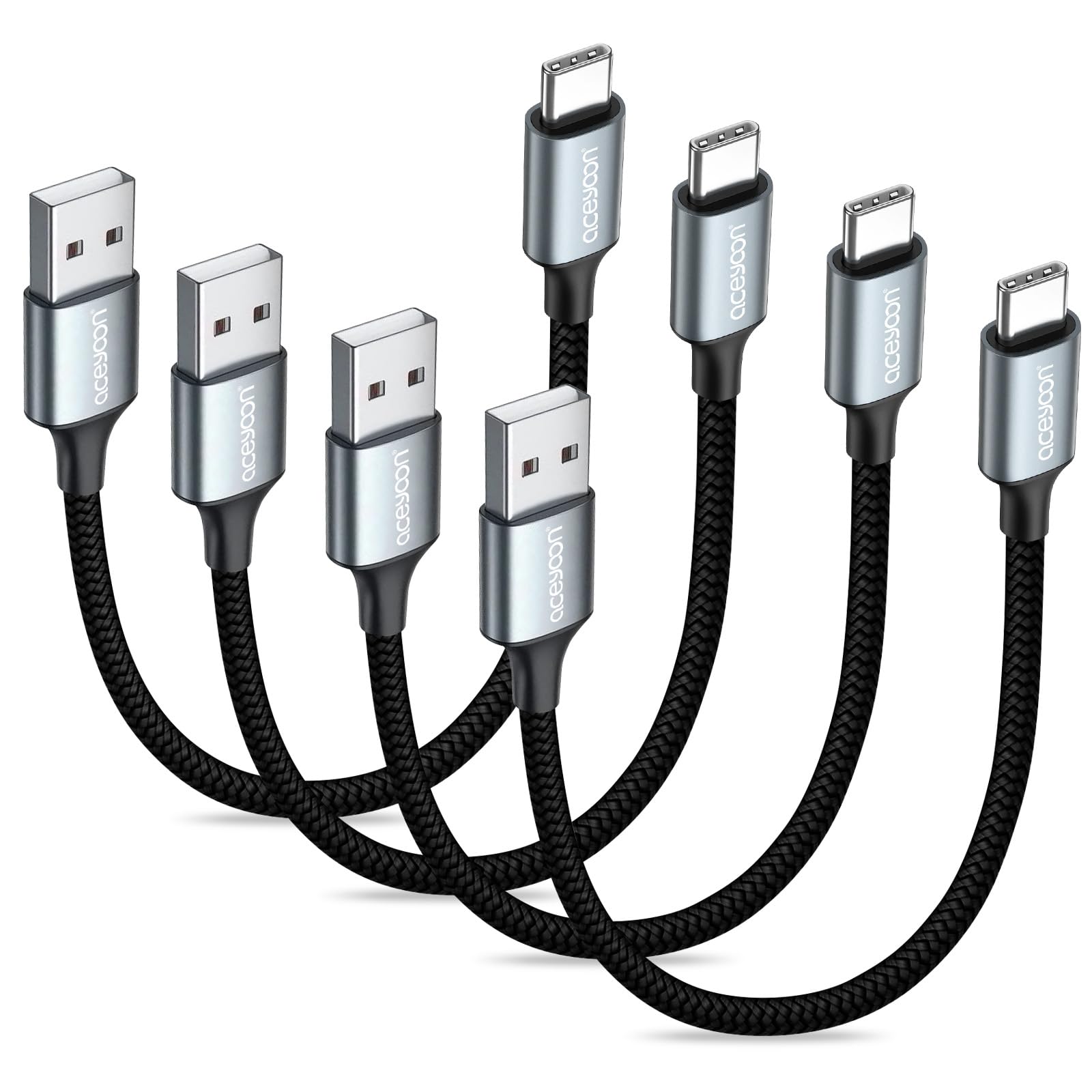 

aceyoon USB Type C Cable 20cm Short Set of 4 Type C Cable Max 3A to 20cm Heavy Duty Nylon Braid Compatible with Devices USB C Cable 0.2M USB-A USB-C