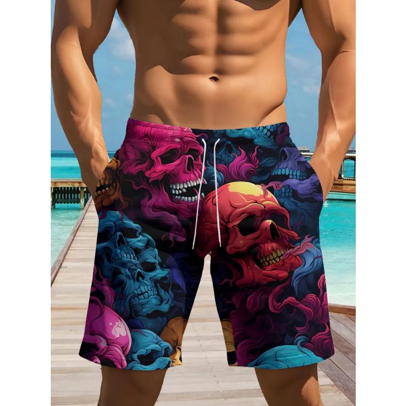 Fashion men s casual shorts 3D casual color printing simple beach shorts S