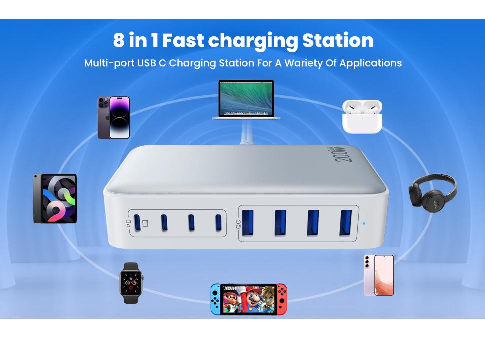 200W Gallium Nitride Multi-Port Fast Charger for Laptops & Tablets