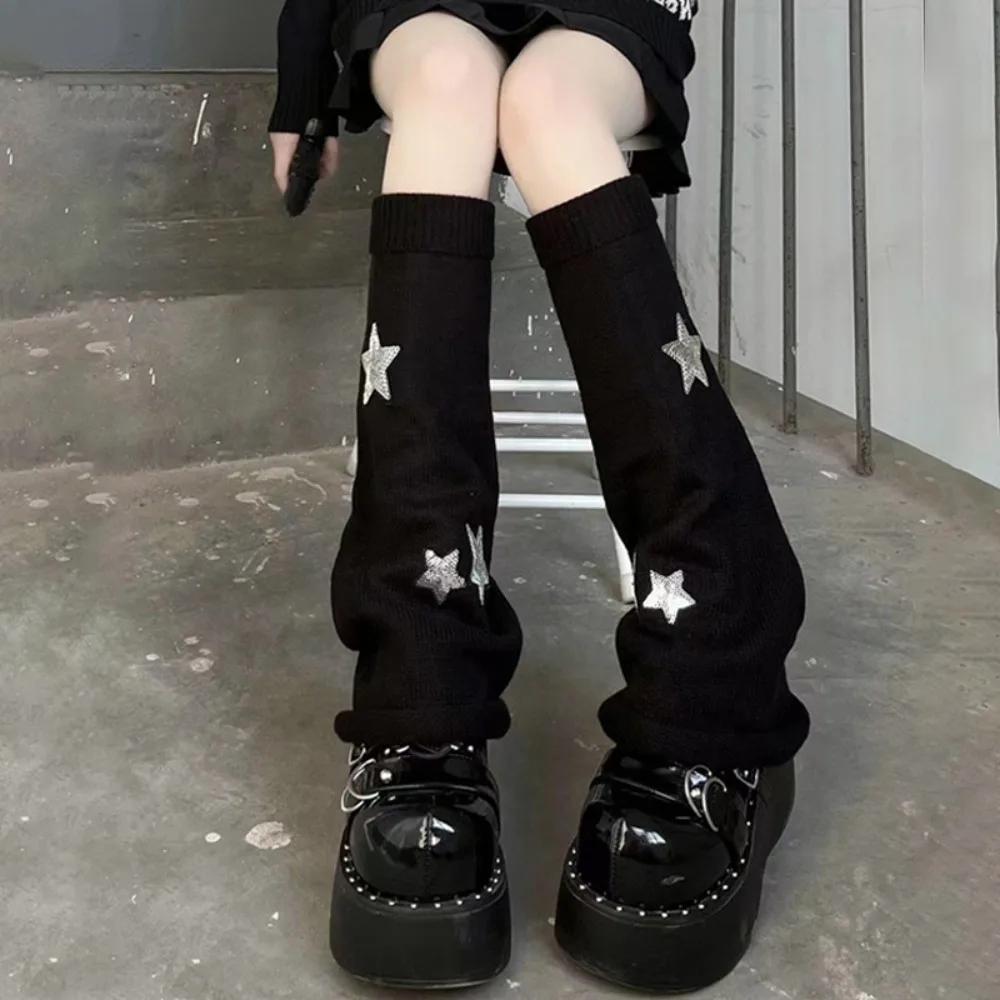 Black White Grey Star Knitted Leg Warmers Winter Warm Cotton Thigh High Stockings Elastic Warm Thigh Knitted Boot Stockings