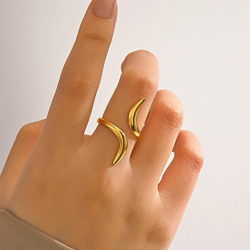 2Pcs/set Stainless Steel Vintage Geometric Wave Rings for Women Gold Color Adjustable Rock Ring Aesthetic Wedding Jewelry Gifts