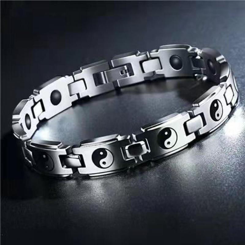 Tai Chi Bagua Men's Titanium Steel Hand Chain Trendy Silver Versatile Simple Germanium Stone Head Jewelry