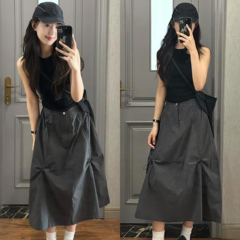 Women's High-Waist Drawstring A-Line Utility Skirt