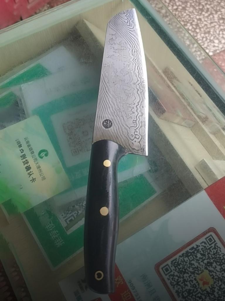 7.5 Inch Santoku Knife Handmade Forged Damascus Steel Blade Ebony Handle Chef Slicing Vegetables Cleaver Meat Kitchen Knives