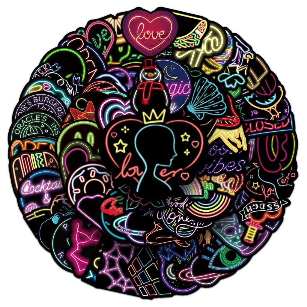 100 Neon Color Personality Ins Style Small Fresh Decorative Scooter Motorcycle Bicycle Car Stickers