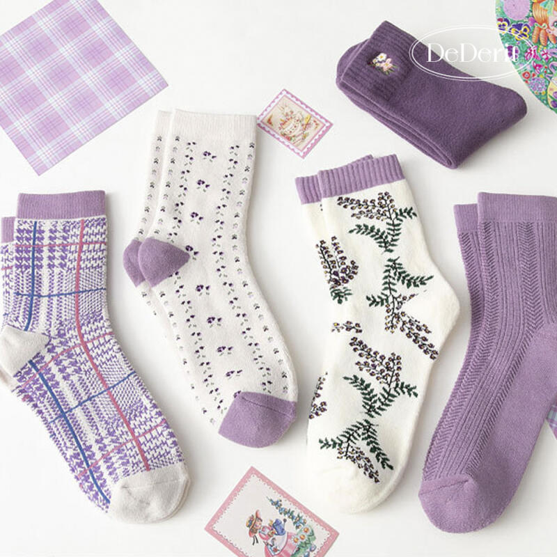 Purple Knit Women's Fashion Design Character Pretty Socks