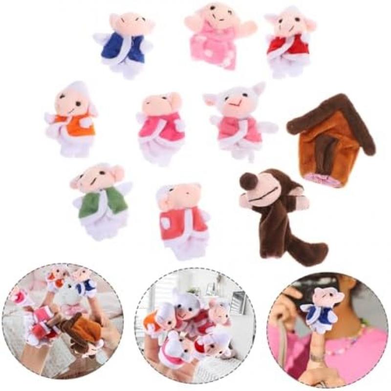 Milisten Wolf and Lambs Finger Puppets Soft Durable Hand Puppets for Interactive Play at Home and School Gifts for Boys and Girls