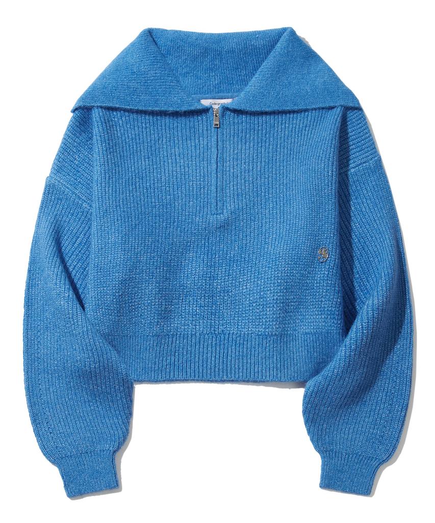 CGP (Women) Wave Logo Big Collar Crop Half-Zip Knit_Blue