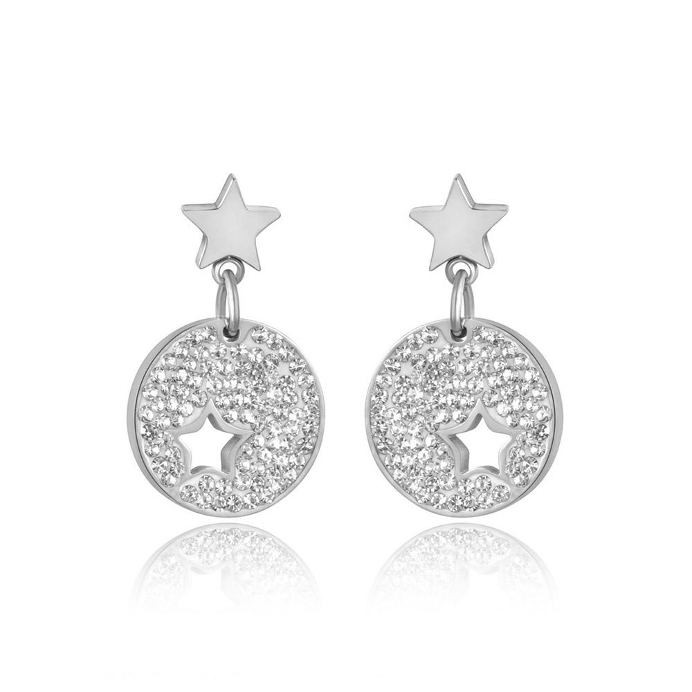 Lokaer Crystal Stud Earrings For Women Gold Plated Stainless Steel Hollow Star Earrings Jewelry Gifts E18019