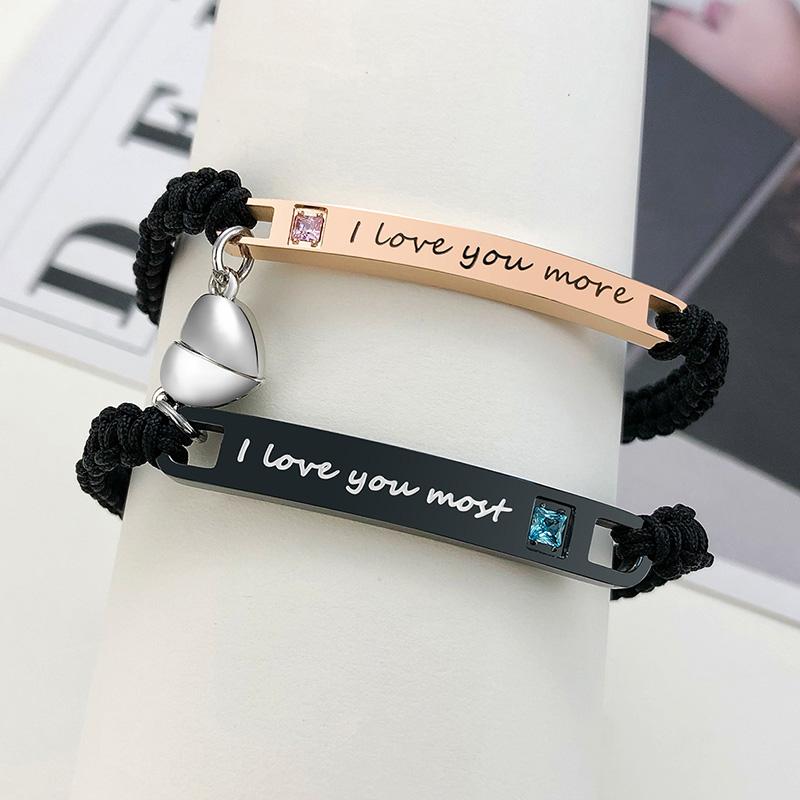 Couples Magnet Bracelets Handmade Braided Heart Shape Magnetic Bracelets, 2pieces Set Rope Wristbands Anniversary Gift