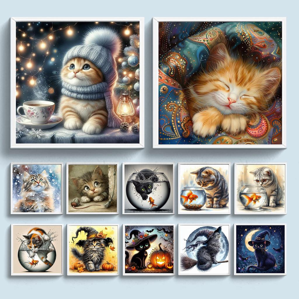 Cat Full 11CT DIY Stamped Needlework Embroidery Kit 40x40cm Printed Cross-Stitch Kits for Beginners Adults Home Decor