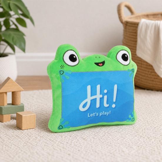 Green Frog Tablet Plush Toy, Soft Stuffed Animal, Cuddly Frog Plushie for Kids, Cute Character Collectible Gift for Boys Girls
