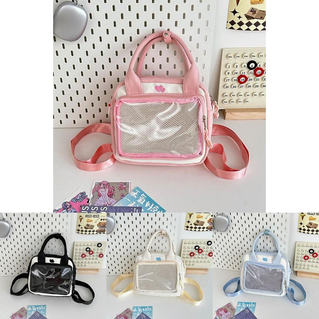 Trendy Japanese Style Sweet Girl Transparent Handbag For Daily Casual Use In Black White Blue Pink Yellow