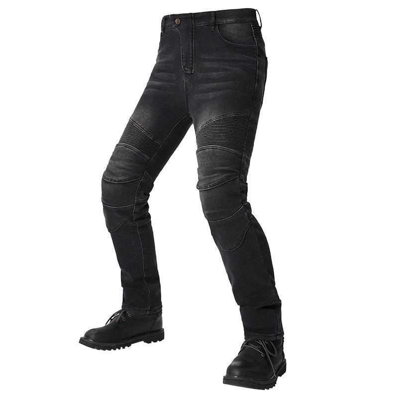 Unisex Fleece-Lined High Waist Motorcycle Riding Jeans with Protectors - Windproof, Warm, Fall-Proof.