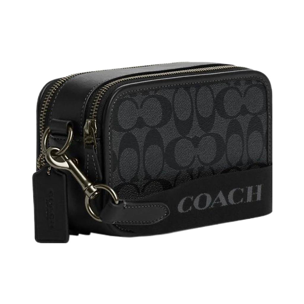 Coach Wyatt 19 Zip Closure Signature Coated Canvas With Smooth Calfskin Shoulder Bag Crossbody Bag Small Men Shoulder Bag Black CM109-QBMI5