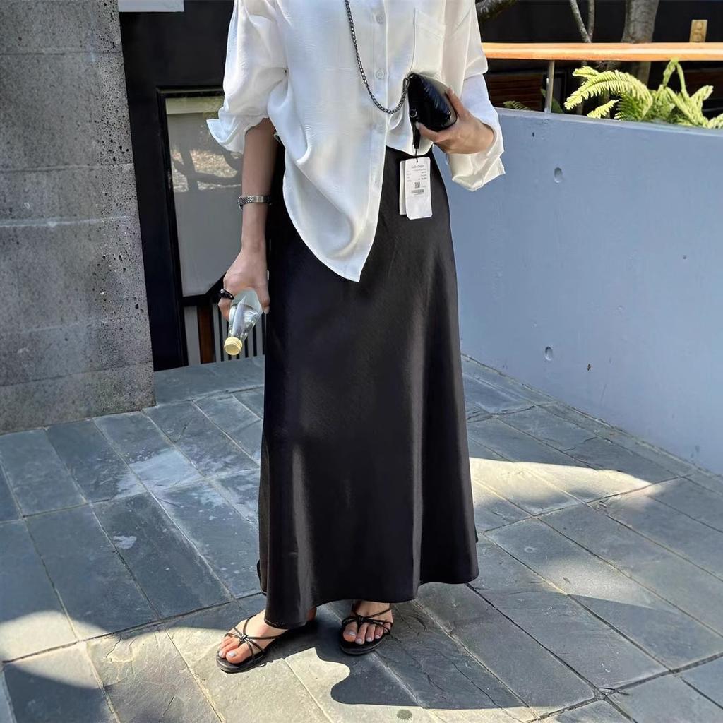 Women's High-Waisted Slimming Mid-Length Satin Half Skirt High-End Bodycon Mermaid A-Line Long Skirt