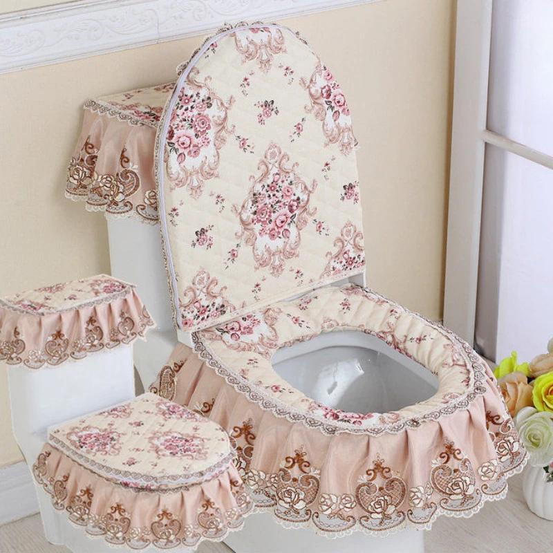 3 sztuk/zestaw koronkowy haft odpinany nakładka na sedes tkanina pyłoszczelna miękka deska sedesowa poduszka z pierścieniem dekoracja wnętrz nakładka na toaletę