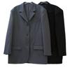 Womens Oversized Wide Shoulder Blazer Coat Black Gray Casual Streetwear Office Commute Jacket