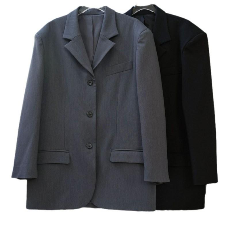 Womens Oversized Wide Shoulder Blazer Coat Black Gray Casual Streetwear Office Commute Jacket
