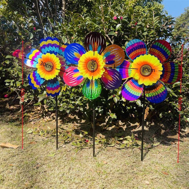1Pcs Outdoor Kid Toy Sequin Flower Shaped Laser Handheld Windmill Home Garden Decoration Wind Spinner Whirligig Yard Decor