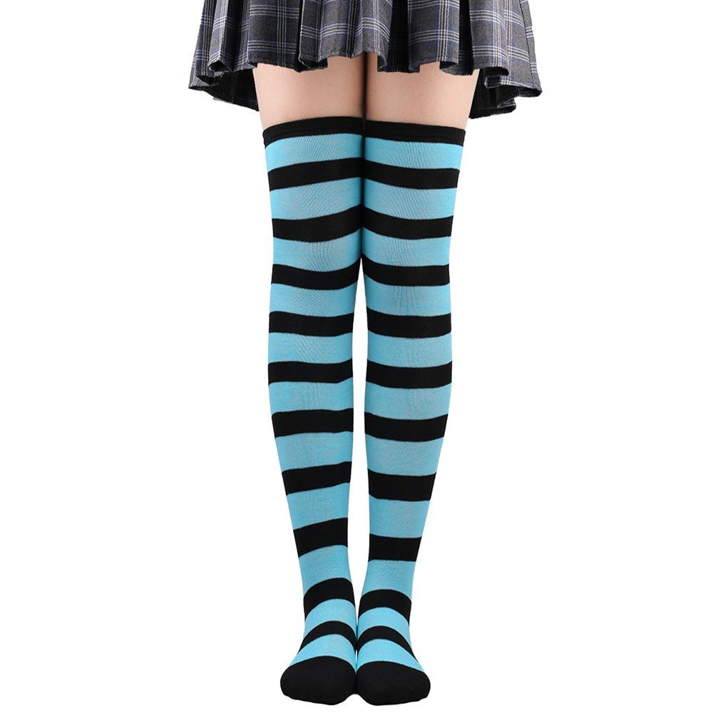 Farbig gestreifte Strümpfe Japanische Overknee-Socken Mode Damen Warmhalten Socken Sexy Schlank Lange Socken Schwarz Weiß gestreifte Strumpfwaren