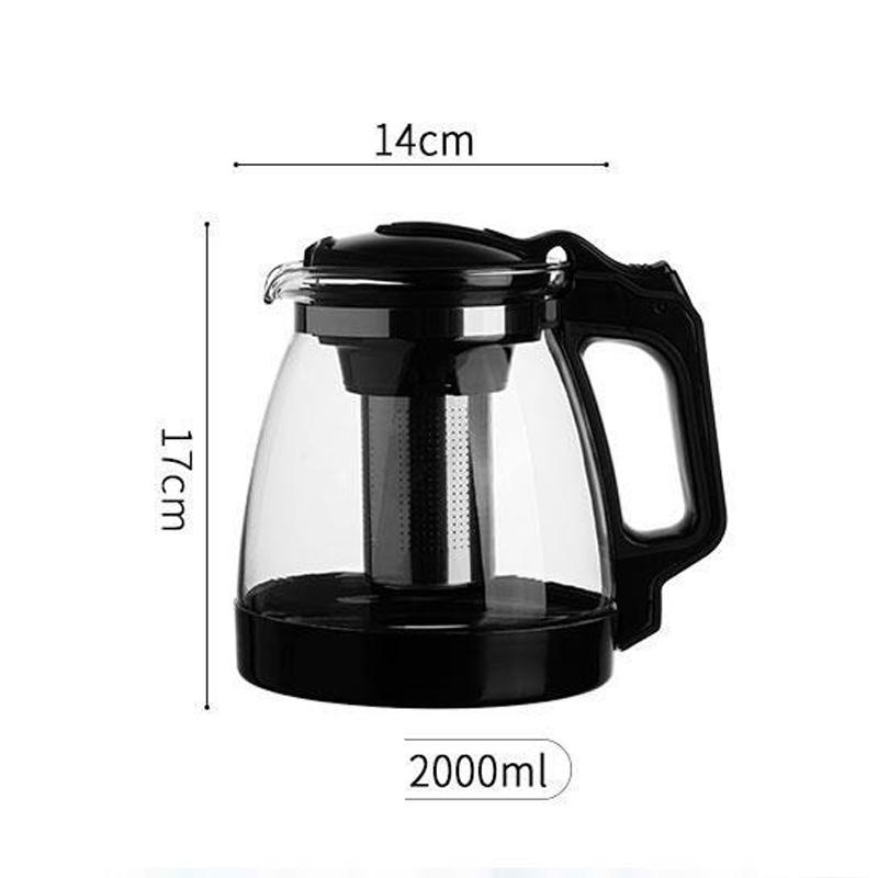 Clear Glass Tea Teapot, Heat Resistant Infuser, Tea Pot, Strainer Kettle, Teahouse Drinkware, Home Office, 1000ml, 2000ml, 1Pc