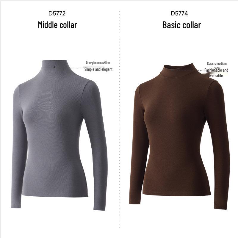 Autumn/Winter Wool Long-Sleeve Velvet Cotton Mid-Neck Women's Fashion Top