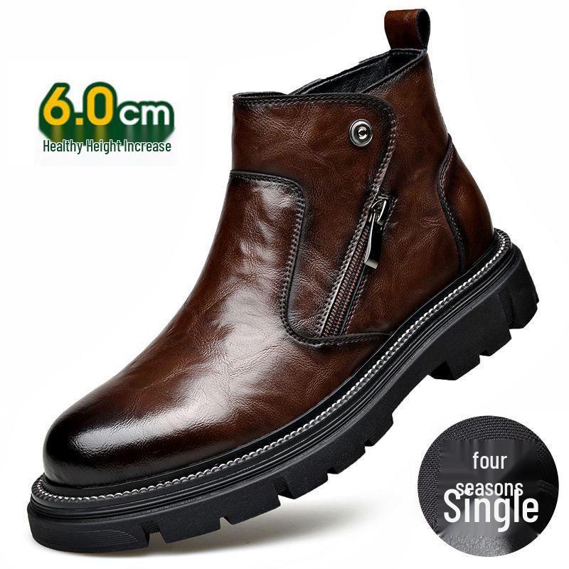 Men's Genuine Leather Chelsea Ankle Boots - Winter, Plus Velvet Lining, Thick Sole, High-Top British Style Warmth.
