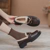 Black thick-soled thick-heeled small leather shoes, new retro British style velvet thermal cotton shoes in autumn and winter