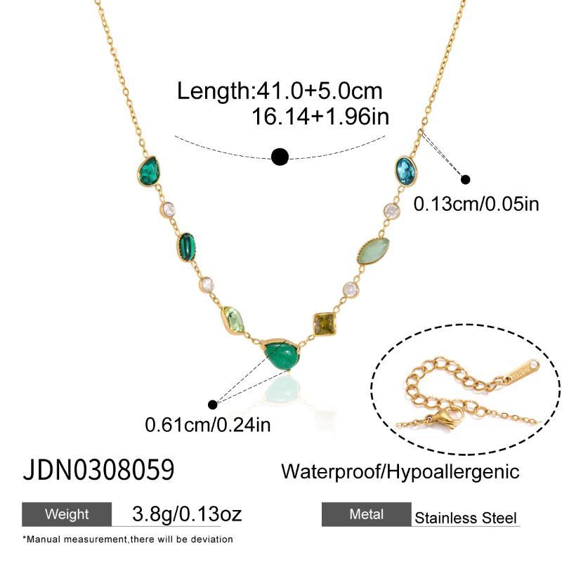 Natural Stone Zircon Crystal Pendant Necklace For Women  Gold Pvd Plated Stainless Steel Necklace Fashion Jewelry Gift