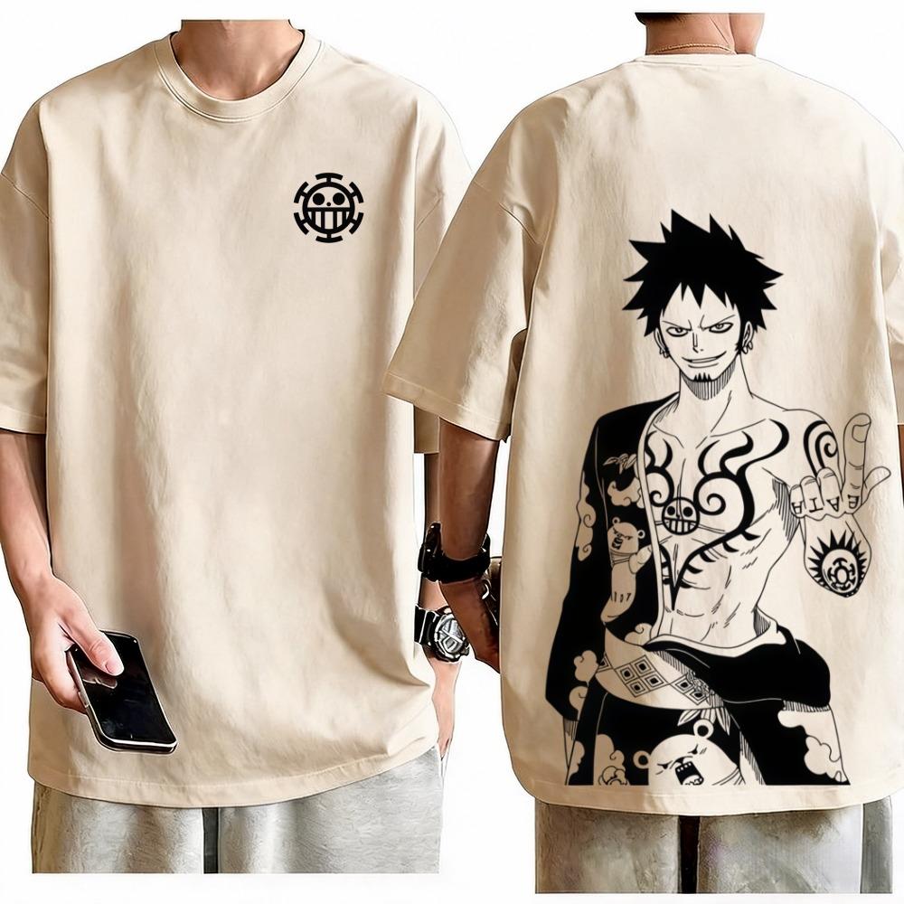 One Piece Trafalgar Law TShirt Unisex Oversized Anime Graphic Print Crew Neck Pure Cotton Streetwear Fashion Tops For Men Women