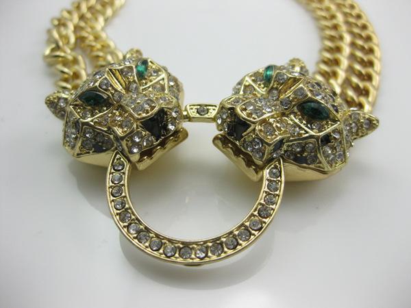 Colier de modă europeană și americană, cu cap de leopard, colier cu pandantiv cu diamante, pentru damă, lanț scurt de claviculă