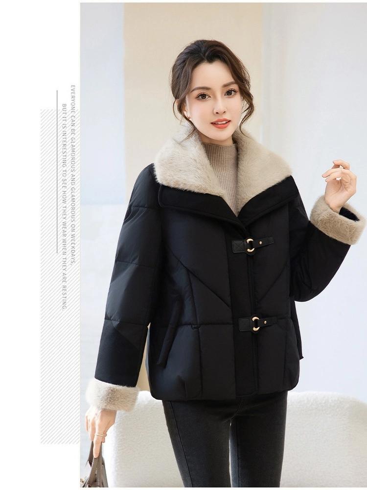 Damen Kurze Winddichte Verdickte Warme Winterjacke mit Pelzkragen